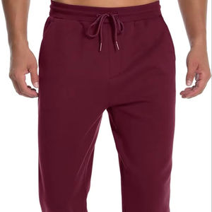 Pantalon de jogging décontracté pour homme, couleur bordeaux, taille élastique avec cordon de serrage, poches latérales, tissu tricoté respirant, automne - Product Image 2
