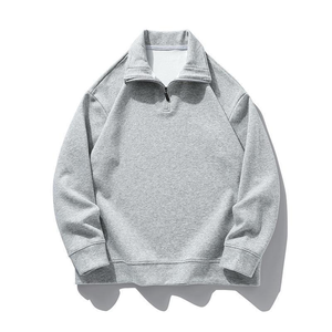 OEM <b>Men</b>`<b>s</b> Streetwear Oversized <b>Half</b> <b>Zip</b> <b>Sweatshirt</b> Solid Grey Stand Collar 100% Cotton Custom Logo Pullover Top Summer Wear - Product Image 6