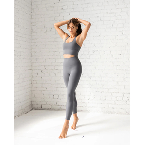 Women Yoga Set 2 Piece Black Crop Top High Waist Leggings Full Length Breathable Spandex Polyester Activewear - Product Image 1