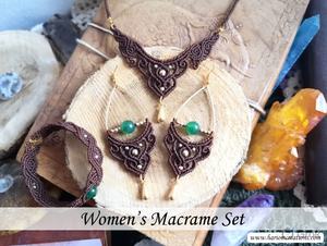 Conjunto de Joyería de Plata de Ley con Macramé Verde Natural para Mujer, Collar, Pendientes y Pulsera Boho Hechos a Mano, para Sanación y Aniversario - Product Image 3