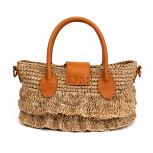 Sac fourre-tout portable en paille de sisal tressée TAS ROXA, style bohème, avec poignées en cuir, cadeau écologique - Product Image 2