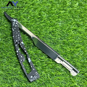Nouvelle Arrivée Rasoir Droit Professionnel à Verrou Coulissant pour Barbier, Manche Imprimé Moustache Élégant, Lame en Acier Inoxydable, Shavette Pliante - Product Image 1