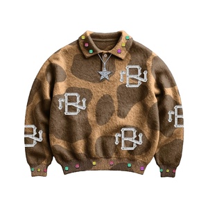 Pull en maille à motif chameau pour homme, col montant, manches longues, logo personnalisé, mélange de laine, hiver, anti-rétrécissement, streetwear - Product Image 2