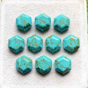 Nuevo Lote de 10 Piezas de Turquesa Cobre con Corte Hexagonal de Fantasía, Piedras Preciosas con Reverso Plano para Fabricación de Joyas - Product Image 4
