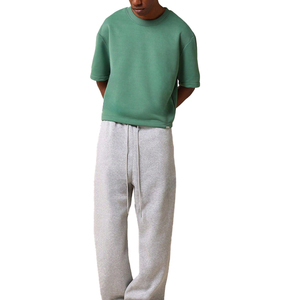T-shirt Homme Vert Uni Oversize à Manches Courtes Col Rond en Coton Tricoté Décontracté Coupe Classique - Product Image 3