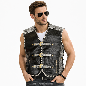 Leather Motorcycle Biker Vest with Custom Embroidery Back <b>Patch</b> <b>Panel</b> Polyester/Cotton Summer - Product Image 4