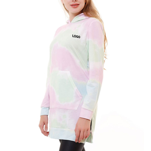 Robe sweat à capuche tie-dye pour femme, manches longues, coupe oversize, en coton tricoté avec poches, design asymétrique, idéale pour le printemps - Product Image 5