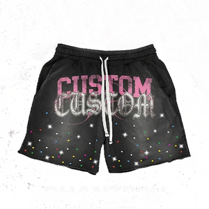 Custom <b>Men's</b> Hooded Sweatshirt & Shorts Set <b>Pink</b> <b>Tie</b>-Dye Rhinestone Letter Print Street Style Fleece Tracksuit Spring Wear - Product Image 4
