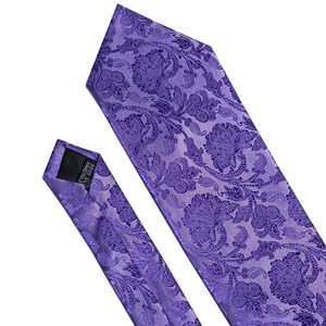 Conjunto de Corbata y Pañuelo de Boda para Hombre, Ecológico, de Satén, Color Morado Sólido, con Diseño Floral Paisley, Logotipo Personalizado para el Novio - Product Image 4