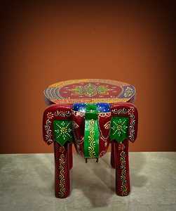 Nirmala Handicrafts Handcrafted Painted Wooden Elephant <b>Stool</b> Traditional Indian Rajasthani Hand-Painted Chinese New Year - Product Image 4