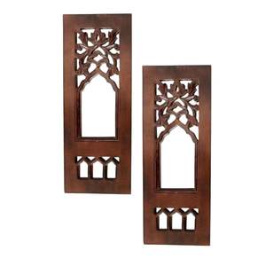 Ensemble de 2 panneaux muraux en bois |   Décoration murale décorative en forme d'arche pour le salon et la chambre - Marron - Product Image 1