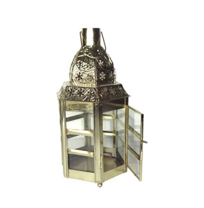 Lanterne à bougie en métal vert clair, avec dôme en forme d'oignon, anneau de finition supérieur, poignée, motif perforé, cadre hexagonal en fer, pour table - Product Image 6