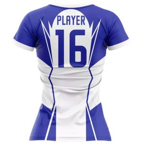 Maillot de football pour femmes bleu royal et blanc à manches courtes, respirant, pour l'entraînement, les matchs et les compétitions - Product Image 2