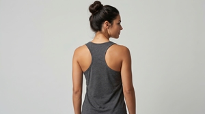 Women's Gray <b>Knitted</b> <b>Tank</b> <b>Top</b> With White Logo Front Breathable Sporty Scoop Neck Design - Product Image 2