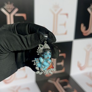 Handcrafted Trendy Little Krishna <b>Face</b> Pendant Crafted From Solid 925 Sterling Silver Moissanite Pendant For Krishna Devotees - Product Image 1