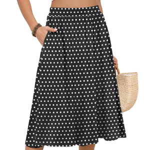 Falda Midi para Mujer, Verano, Fluida, Elástica, Cintura Alta, Casual, Plisada, con Bolsillos - Product Image 1