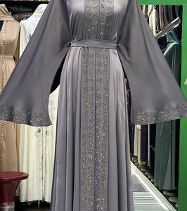 Modest Wholesale Umbrella Abaya Stone Work Handmade Sequined Arabic Dubai Style Full Flare Nida Fabric Evening Party Dress - Product Image 1