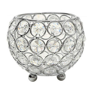 Portavelas de alambre de aluminio con acabado niquelado, forma de cuenco, diseño de cuentas de cristal de alta calidad para decoración del hogar - Product Image 1