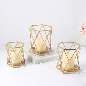 Gold Hexagon Metal <b>Lantern</b> Candle Holder <b>Set</b> for Home Decoration Durable Design - Product Image 2