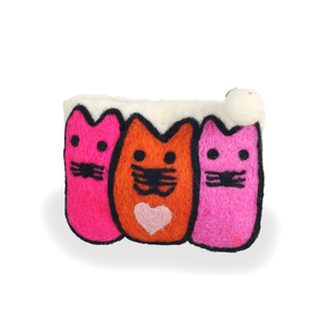 Sac à main en toile blanche pour femme, motif Trio de chats en feutre - Product Image 1