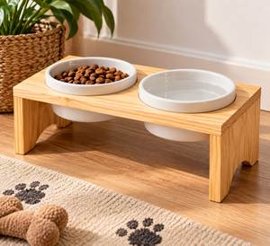 Bamboo Pet Feeding Stand S M L Removable 304 Stainless Steel Ceramic <b>Bowls</b> Eco <b>Raised</b> Cat <b>Dog</b> Station Custom - Product Image 4