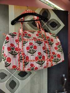 Floral Print Quilted Cotton Tote <b>Bag</b> With Embroidered Design Padded <b>Fabric</b> Shoulder Handbag For Everyday Casual Carry And Shoppi - Product Image 3