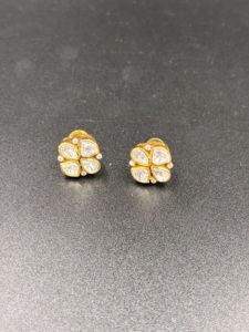Gold Plated <b>Stud</b> Earrings Flower Shape polki <b>studs</b> handmade jewelry party wear - Product Image 3