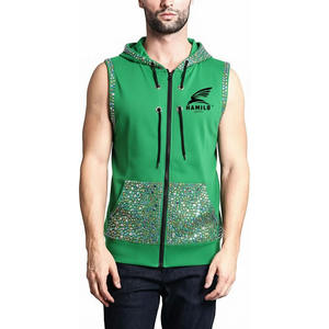 Camiseta sin mangas de alta calidad para gimnasio, chaleco deportivo ajustado, sudadera con capucha sin mangas, sudaderas con capucha básicas de mezcla de algodón. - Product Image 3