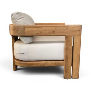 Sofá moderno minimalista de madera de teca maciza con cojín grueso tapizado, diseño ecológico para muebles de hogar, oficina o villa. - Product Image 4