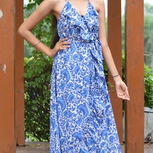 Hot Selling Hand Block Printed Indian Cotton Dress 100% Floral Embroidered <b>Tunics</b> Casual Style Maxi Length Gown At Factory Price - Product Image 1