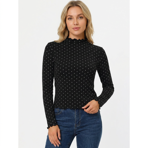 Chemisier décontracté en maille à pois noirs, col rond, manches raglan, coupe ample, respirant, pour femme, idéal au quotidien, pour adolescentes, l'école, les fêtes et la famille - Product Image 2
