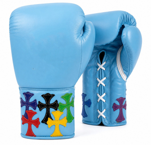 Gants de boxe en cuir à lacets, nouvelle arrivée, équipement de combat, avec patchs croisés et logo personnalisé sur demande, prix usine - Product Image 1