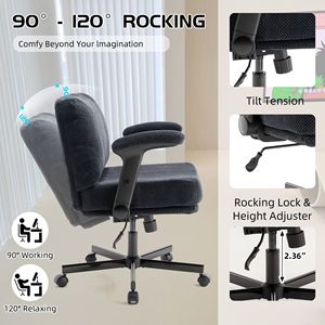 Sedia da Ufficio Girevole Regolabile con Seduta Ampia a Gambe Incrociate, Cuscino Spesso, Braccioli Ribaltabili, Tessuto Confortevole, Ruote e Maniglia in Nylon - Product Image 5
