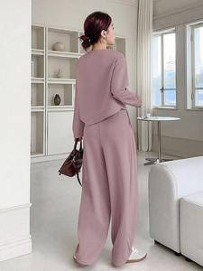 Ensemble de survêtement décontracté personnalisé pour femme – Sweat-shirt à col rond et pantalon de jogging à taille élastique en mélange de coton – Vêtements OEM sous marque privée - Product Image 5