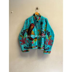 Chaqueta de algodón bordada con cuello mandarín estilo bohemio hecho a mano con estampado de peces, ropa de mujer para la temporada de primavera - Product Image 1