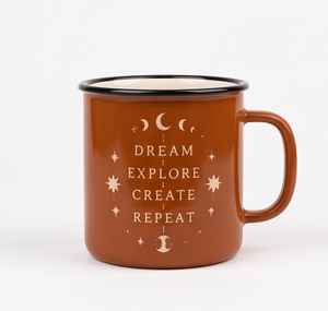 Professional Manufacturer Direct Custom Logo Printing Iron Enamel Coffee <b>Cup</b> Featuring Dream Explore Create Repeat Aesthetic - Product Image 2