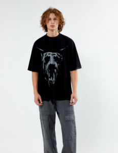 T-shirt RALMED SPORTS surdimensionné pour homme, noir, 100 % coton, 280 g, avec imprimé panthère, style streetwear, manches courtes, col roulé, coupe classique - Product Image 1