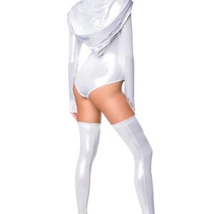 Mono de satén blanco con capucha para mujer, sin mangas, cintura alta, por encima de la rodilla, ropa de club, sexy, ajustado, para todas las estaciones - Product Image 1