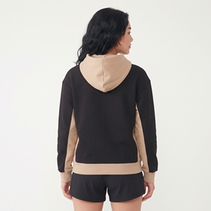 <b>Women's</b> Color Blocked Hoodie <b>Black</b> Beige Cotton Pullover <b>Sweatshirt</b> Long Sleeve Letter Print Casual Hooded Top - Product Image 6