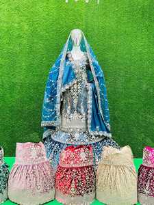 Splendeur de mariée majestueuse 10 conceptions farsi Sharara exquises Full Heavy Flare Dupattas en velours luxueux pour pakistanais indien - Product Image 4