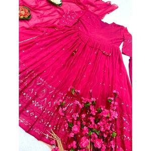 Vestido Maxi Anarkali de Diseñador con Pantalón y Dupatta, Ropa de Fiesta sin Costuras - Product Image 1
