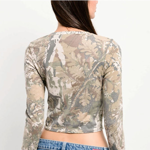 Y2K Streetwear Women's Shirts Desert Camouflage Crop <b>Top</b> Long Sleeve Slim Fit For Summer Performance Fabric Custom Apparel Bulk - Product Image 6