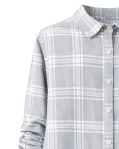 Robe chemise longue à carreaux gris personnalisée par le fabricant pour femme, boutonnée, décontractée, mi-longue, manches longues, vente en gros - Product Image 4