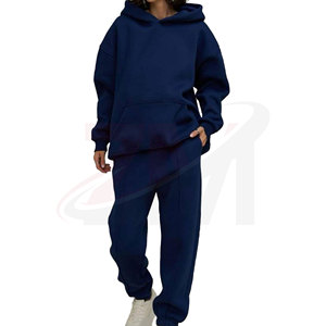 Wholesale Price Light Weight Women Solid Color Hooded <b>Tracksuit</b> Set Full Length Loose Fit Casual Wear 100% Cotton - Product Image 4