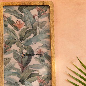 Bandeja de Almacenamiento de Lujo de Madera de Mango y Resina Epoxi con Estampado Botánico Tropical, Plato Decorativo para Mesa de Centro y Regalo de Decoración del Hogar - Product Image 2