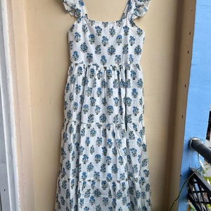 Robe maxi d'été en coton pour femmes avec imprimé floral vintage, col carré et taille naturelle, style indien. - Product Image 1