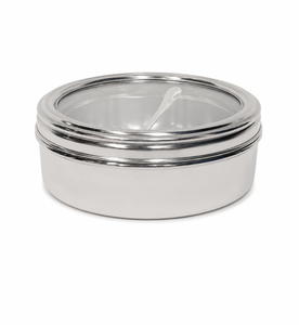 Dheer International Modern Stainless Steel Food Grade 202 <b>Small</b> Masala Dibba Indian Spice Box 9 Container Spoons Clear Glass <b>Lid</b> - Product Image 4