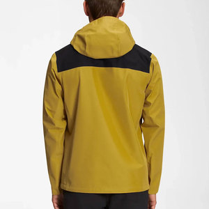 <b>Men's</b> Yellow Hooded <b>Waterproof</b> <b>Jacket</b> Color Blocking Sporty Zipper Closure Polyester Shell Autumn Wear Raincoat - Product Image 3