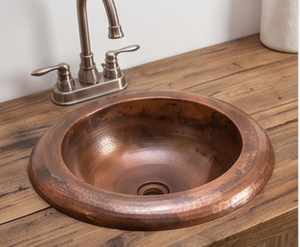 Elegante Lavabo Redondo de Cobre Hecho a Mano, de un Solo Tazón, Superficie Cepillada, Diseño Rústico, para Instalar Sobre Encimera, para Baño - Product Image 5