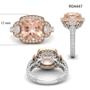 Antique Design Outstanding Precious 18k Rose & White Gold VS SI Diamond Gemstone Jewelries Peach Color Semi Mount Ring for Women - Product Image 5